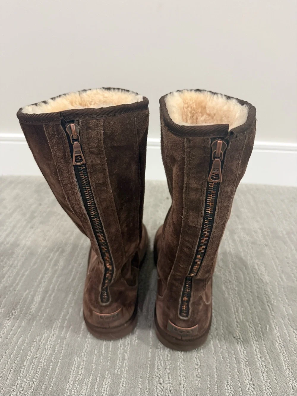 UGG Australia Brown Suede Shearling Zip Boots Women’s 6 Estimated Vintage